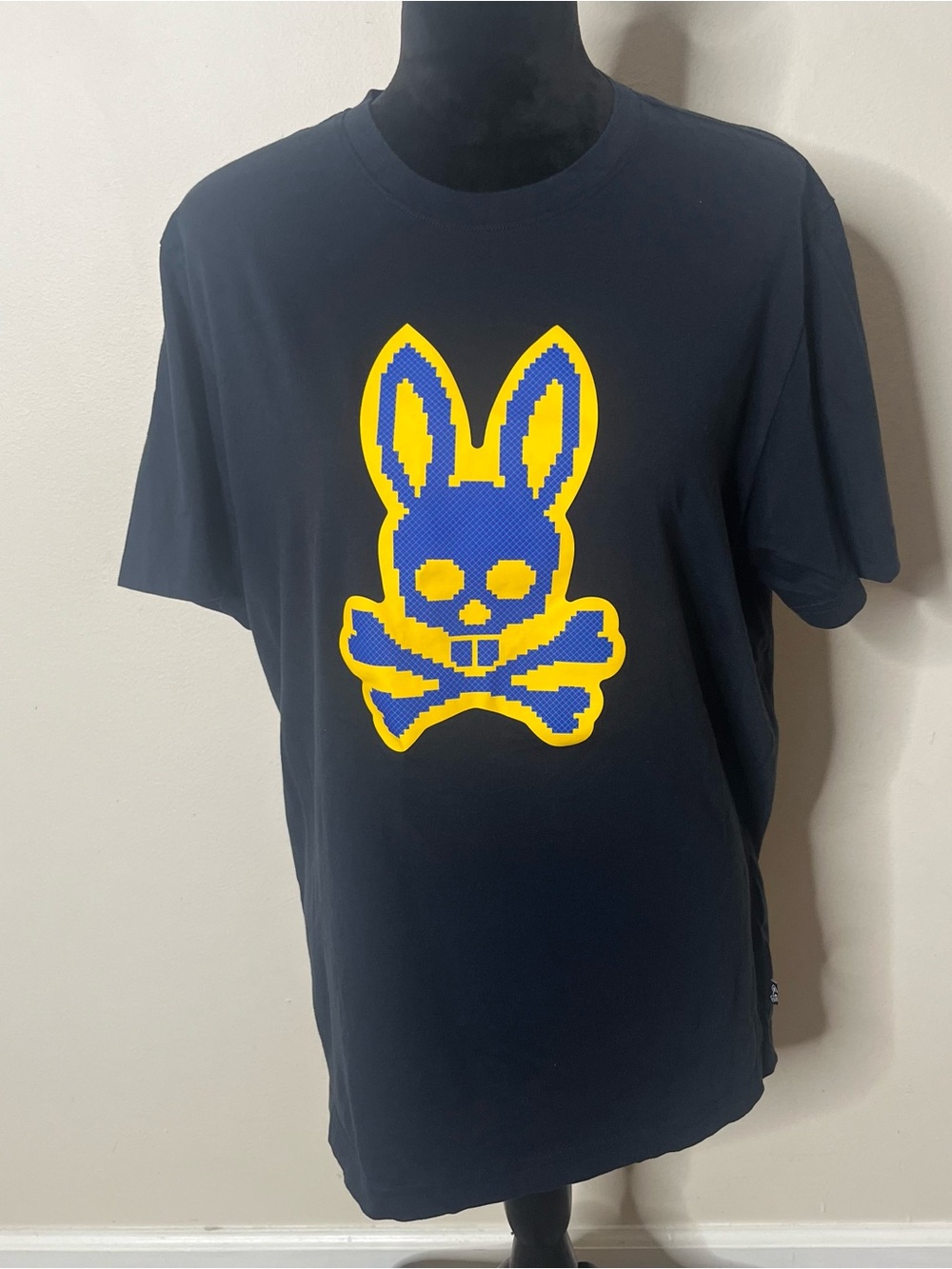Psycho Bunny Men’s Patchin Pixelated Alston Navy Yellow Crewneck Tee Sz 6
